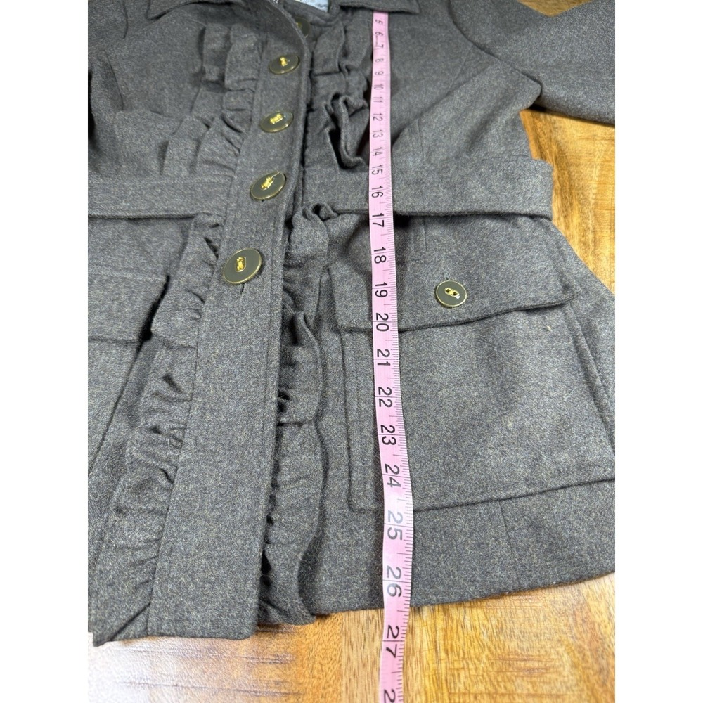 Anthropologie Tabitha Olive Wool Blend Ruffle Jacket Coat Size‎ 10 Wool Blend - Picture 6 of 6